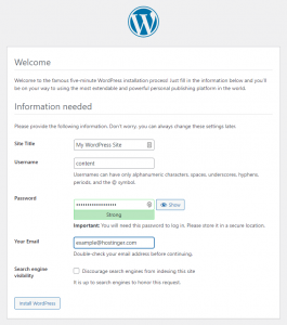 formulir instalasi website wordpress
