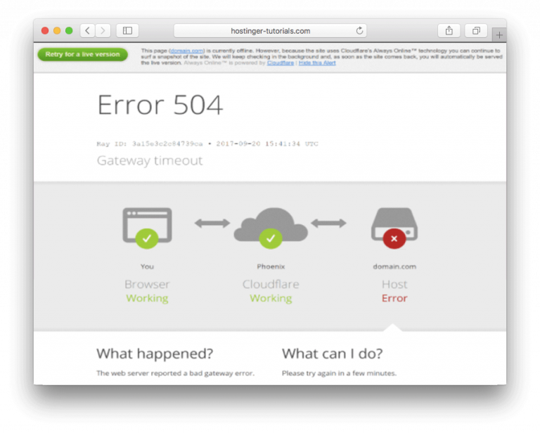 Error 504 gateway timeout di CloudFlare