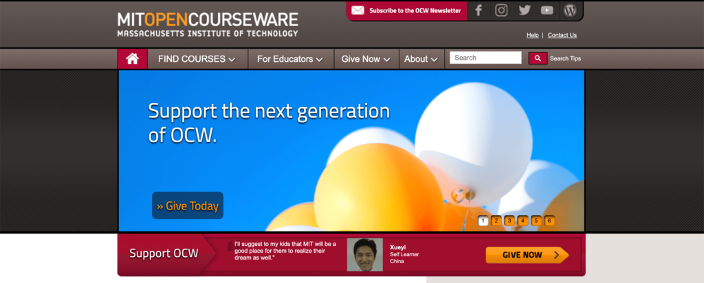 Homepage MIT Open Courseware