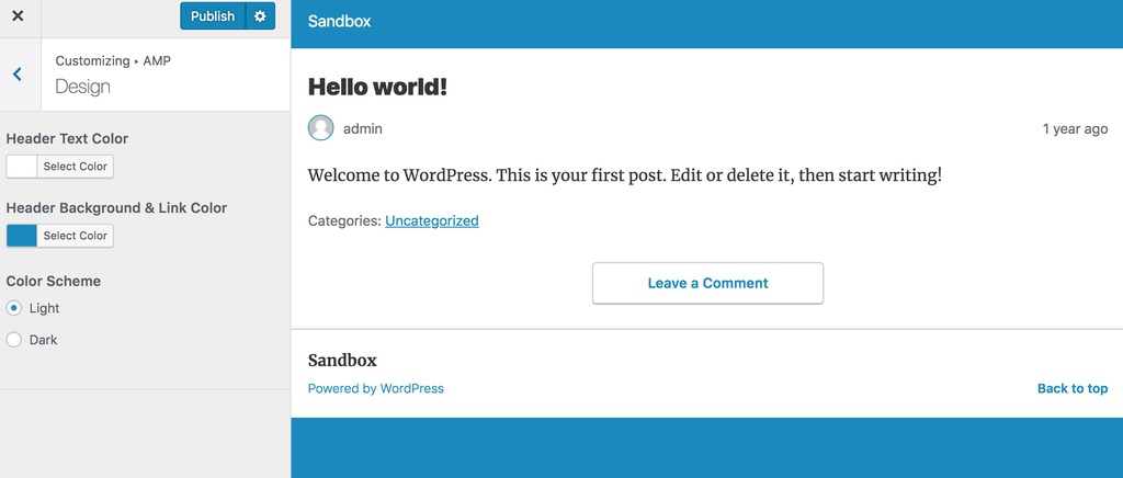 Tab design di WordPress Customizer