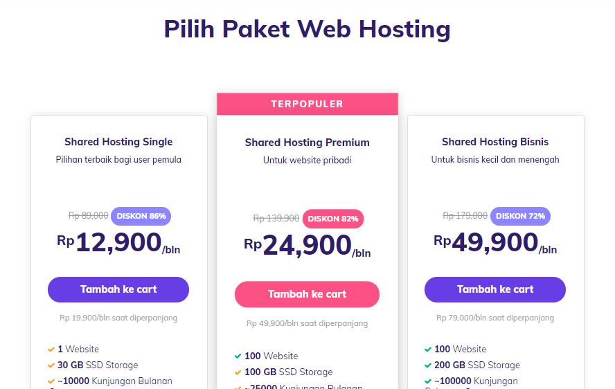 Paket web hosting di Hostinger
