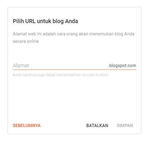 Masukkan URL untuk cara buat Blogspot