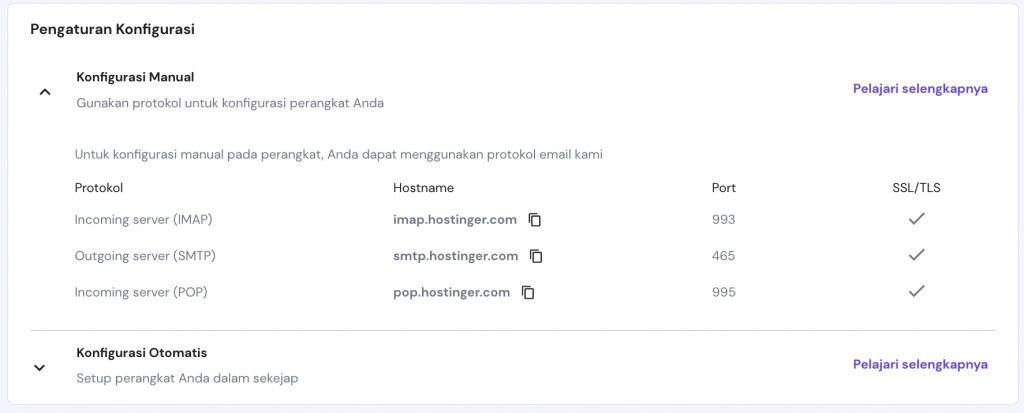 Konfigurasi manual di Hostinger