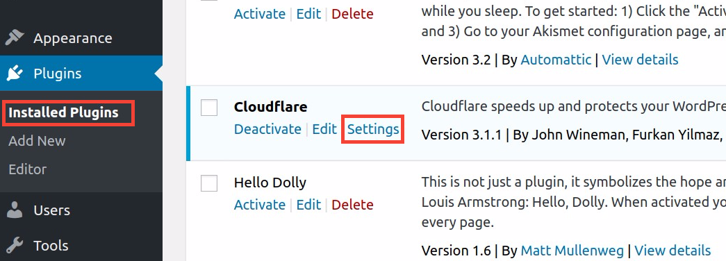Apa itu CloudFlare - halaman pengaturan plugin