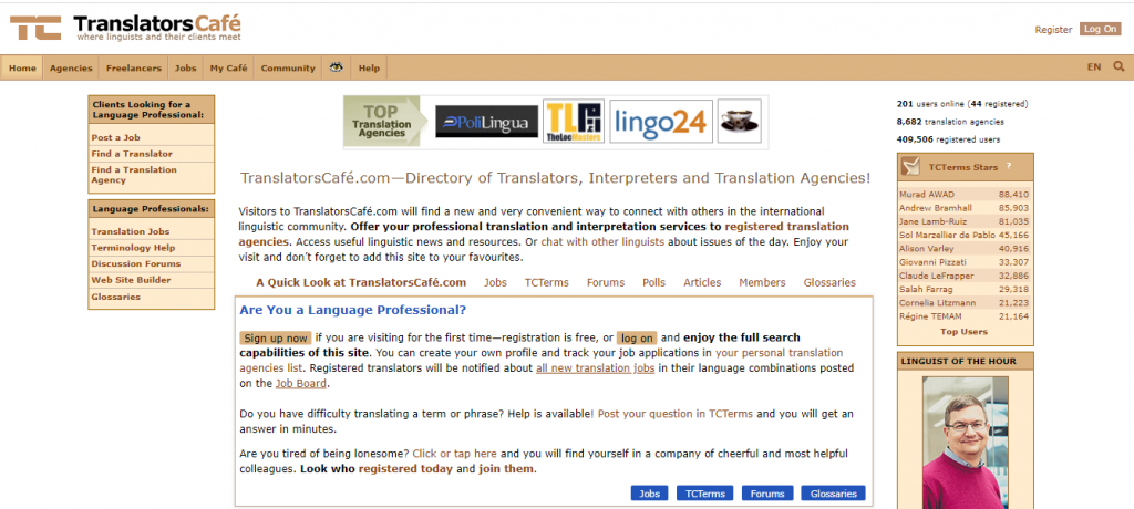 Website freelancer Translators Cafe