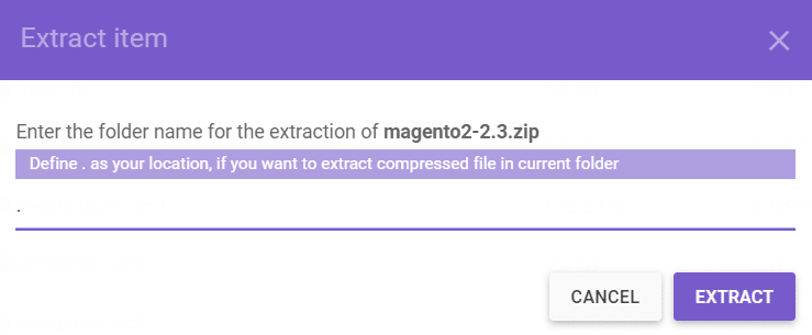 Ekstrak file arsip Magento di file manager