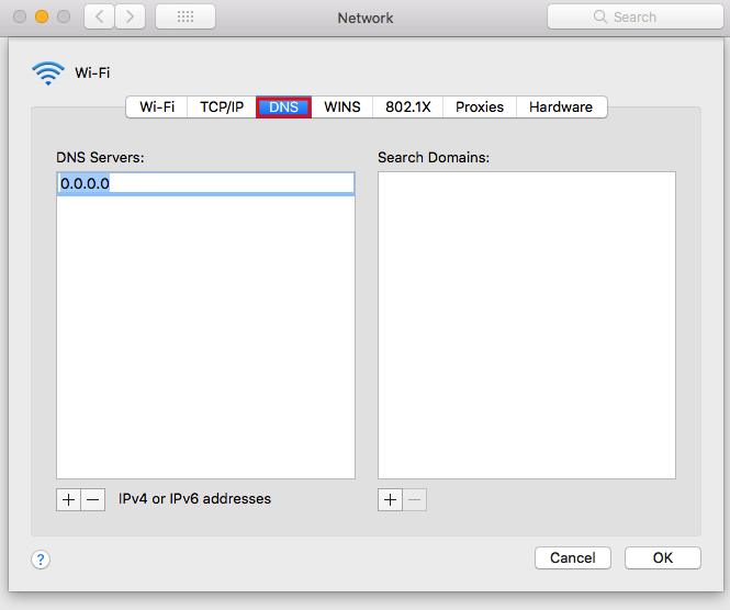 Mengubah alamat DNS server di Mac