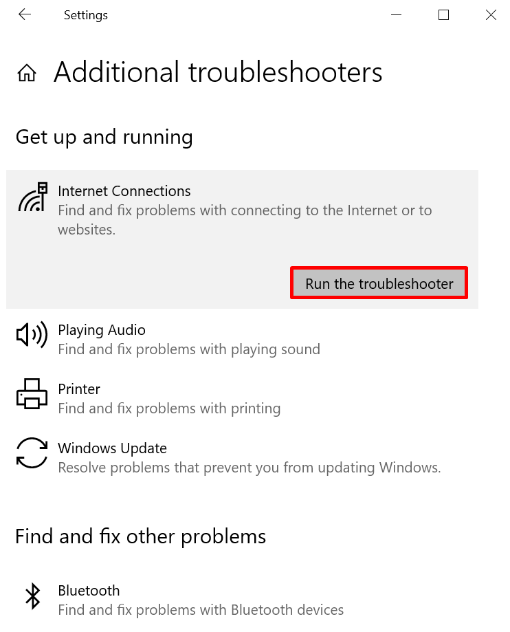 Setting Additional Troubleshooters