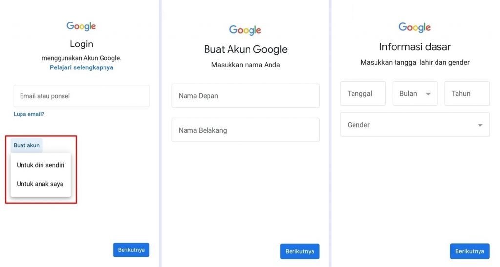 isikan data diri untuk cara membuat email baru di gmail