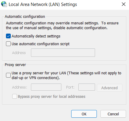 mematikan pengaturan LAN dan proxy di windows sebagai cara mengatasi ERR_CONNECTION_RESET