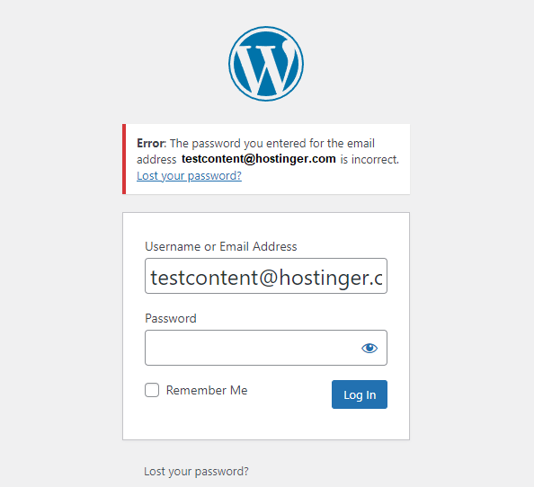 error password wordpress
