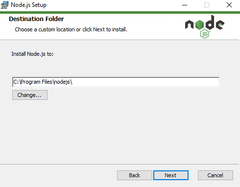 folder tujuan node.js di windows