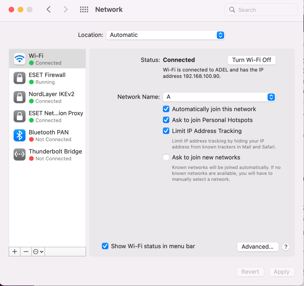 menu network settings di macos