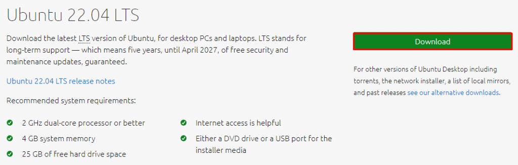 download Ubuntu 22.04 LTS
