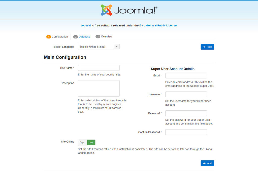 Halaman Main Configuration Joomla