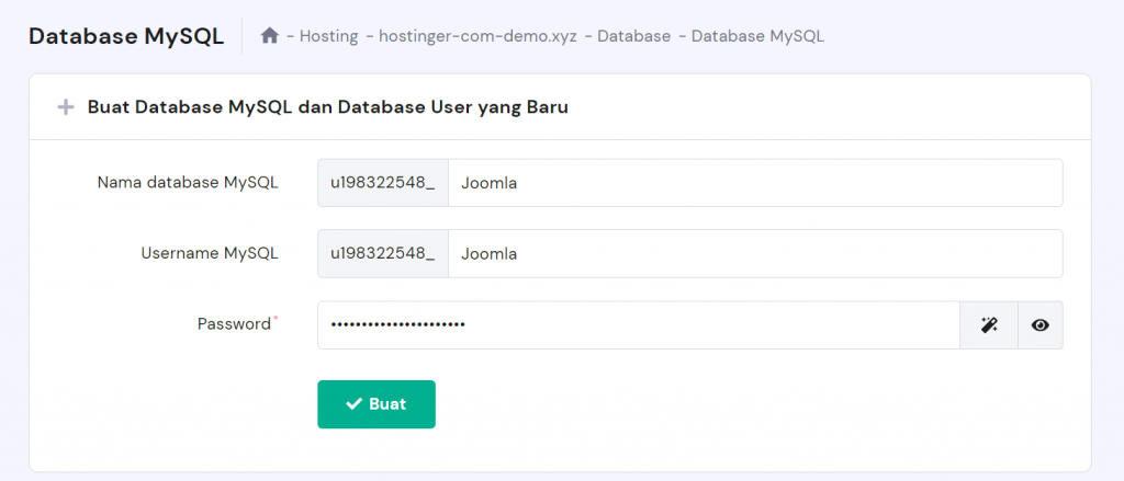 Membuat database MySQL Joomla