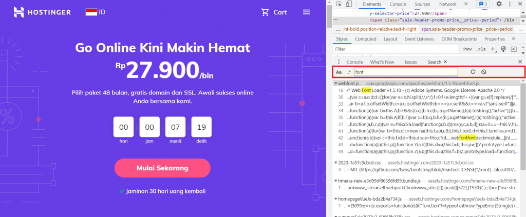 membuka kotak pencarian inspect element chrome