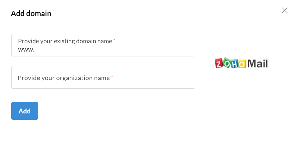 menambahkan nama domain dan organisasi di zoho