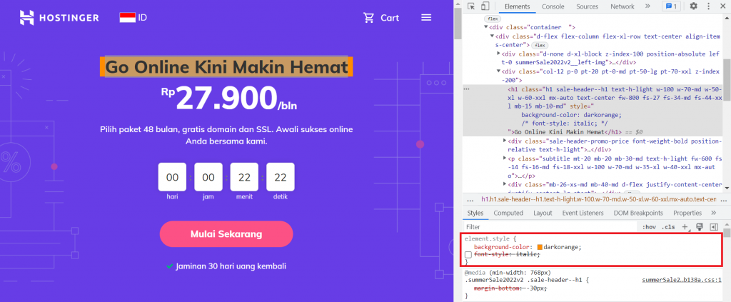 menghapus centang elemen di chrome