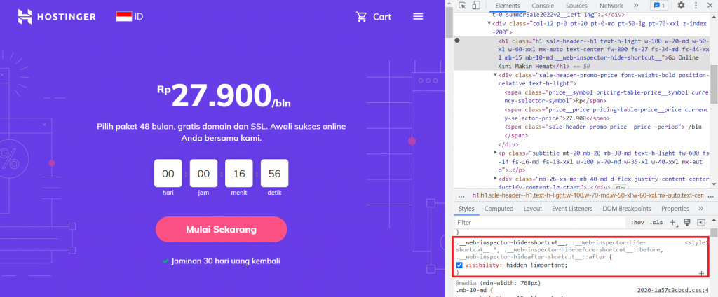 menyembunyikan elemen di chrome