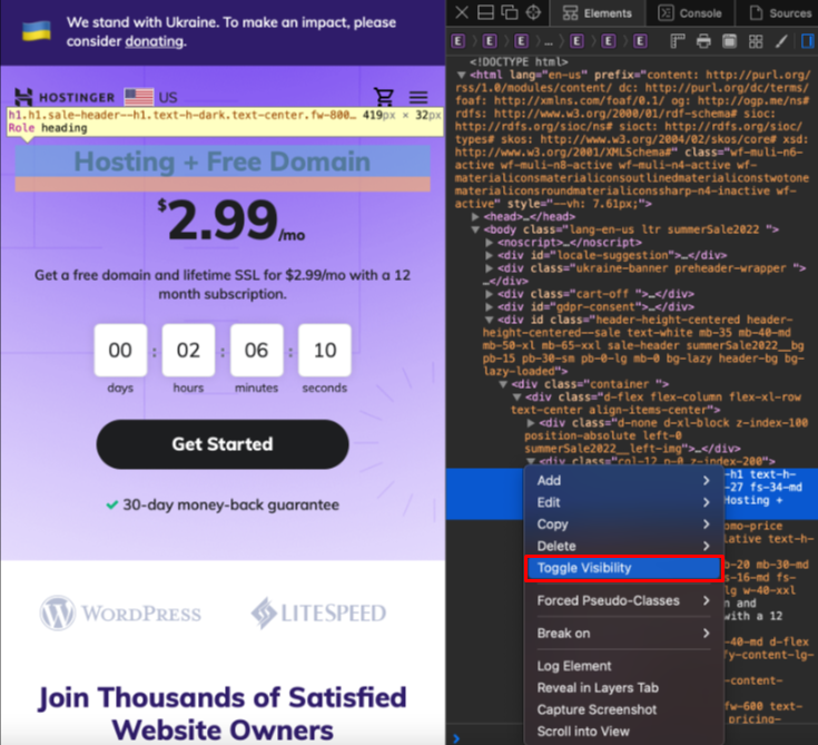 menyembunyikan kode dengan web inspector