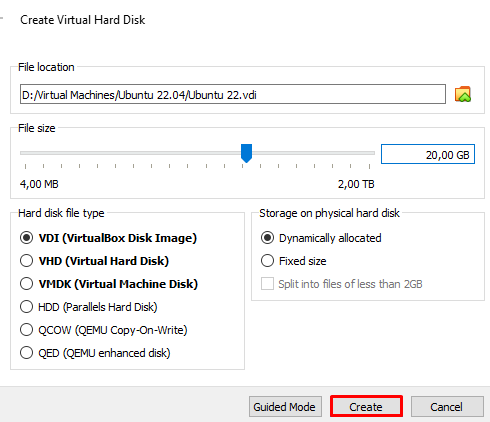 pengaturan virtual hard disk VirtualBox