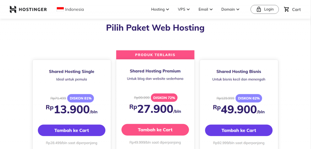 pilihan paket shared hosting