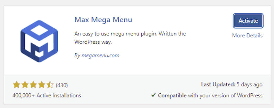 entry plugin Max Mega Menu di direktori plugin WordPress