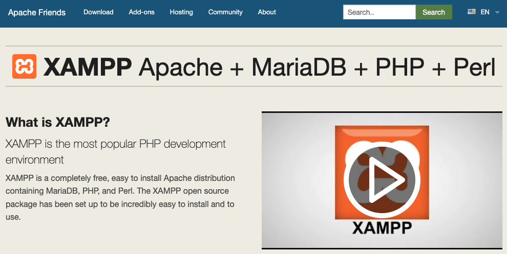 Tampilan homepage resmi XMAPP