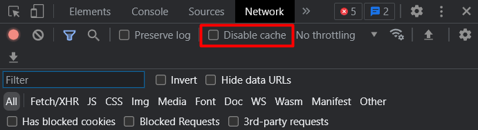 nonaktifkan cache