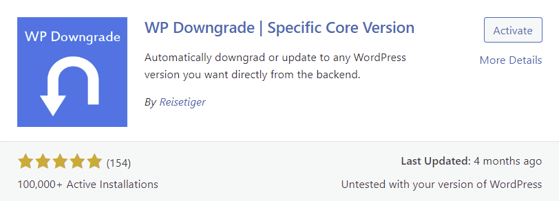 plugin wp downgrade