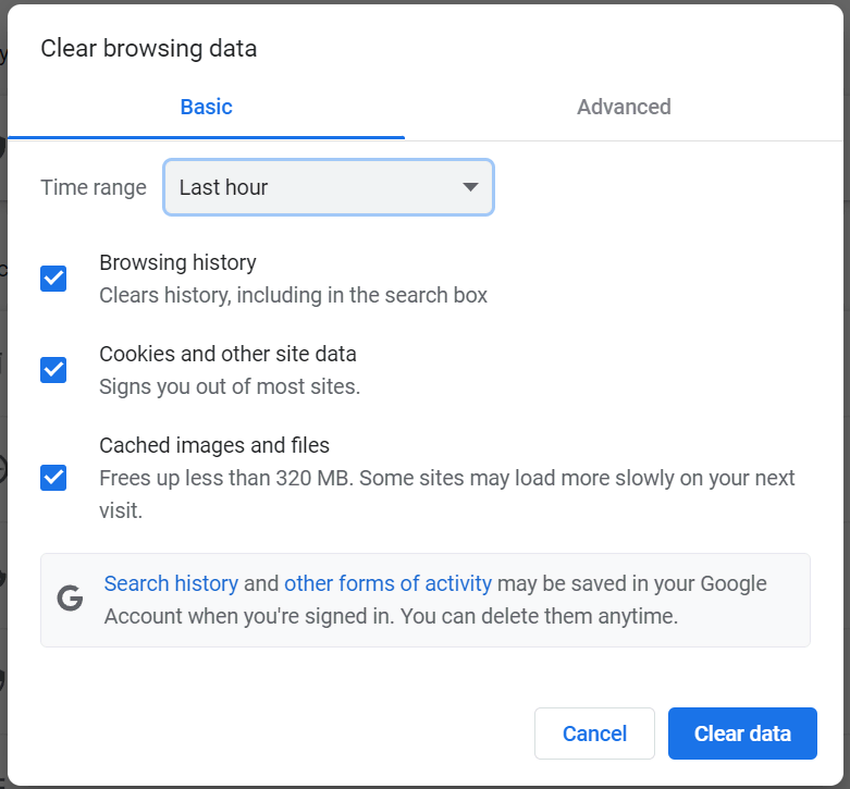 rentang waktu untuk hapus data browsing di Google Chrome