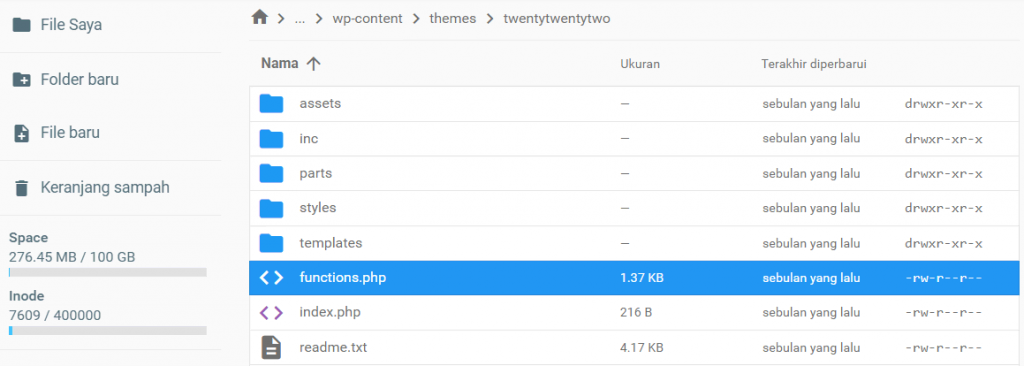 functions php di file manager hpanel baru
