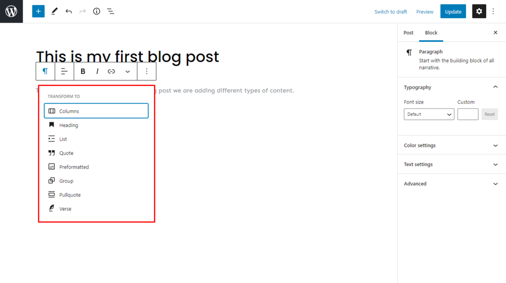 Mengubah block di WordPress