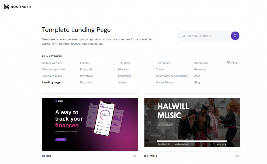 template landing page hostinger website builder