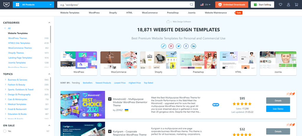 template web design