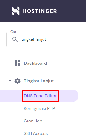 Menu DNS Zone Editor pada tampilan hPanel
