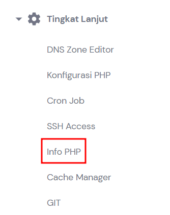 Tab Info PHP di hPanel