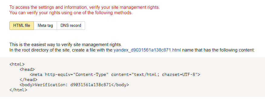 verifikasi file html yandex webmaster