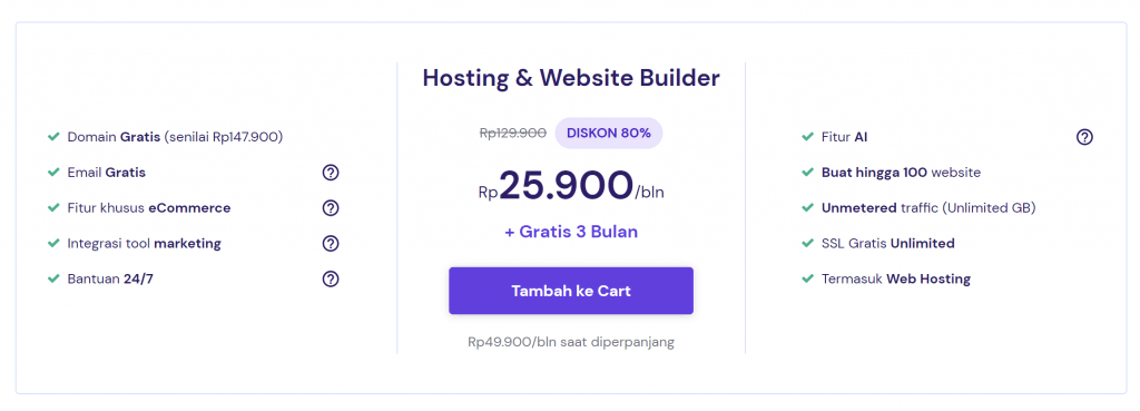 harga website builder hostinger di landing page