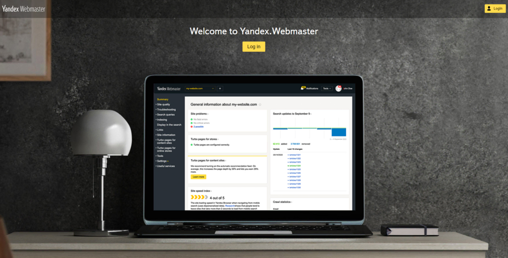 homepage yandex webmaster