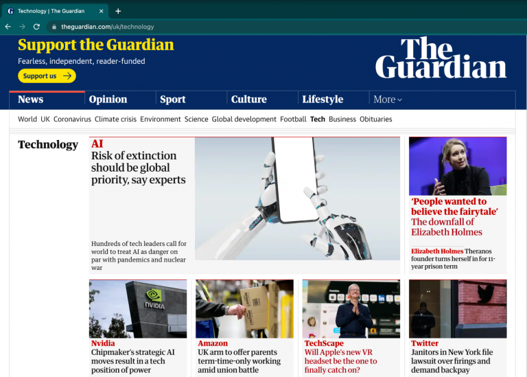Home page situs web berita The Guardian
