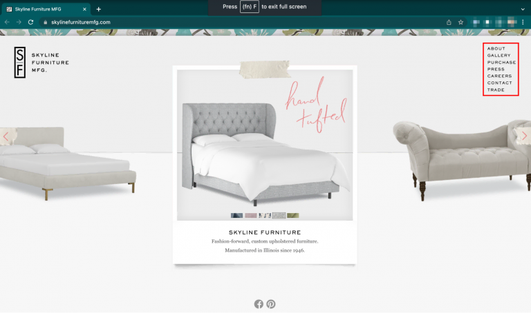 contoh situs web statis Skyline Furniture MFG