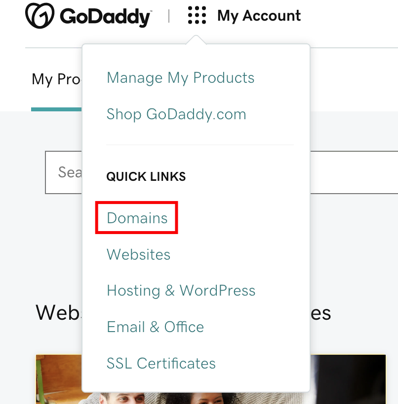 menu domains di godaddy