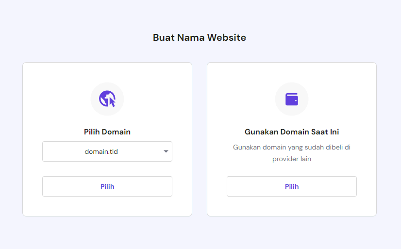 buat nama website di hpanel dan memilih domain baru untuk membuat website