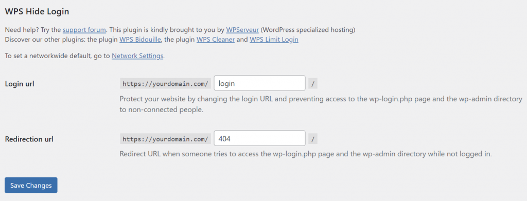 pengaturan WPS Hide Login di dashboard WordPress