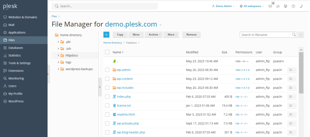 user interface tool pengelolaan file bawaan Plesk