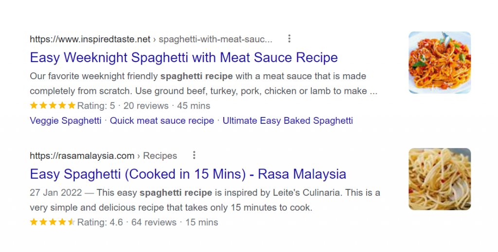 Rich snippet untuk keyword "resep spageti"