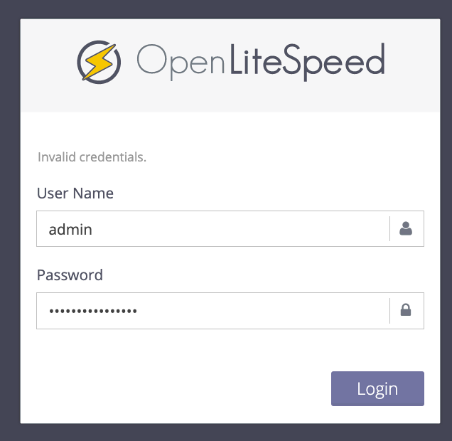 halaman login web admin openlitespeed