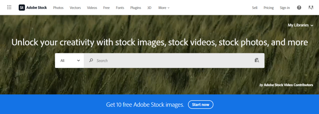 homepage adobe stock sebagai salah satu rekomendasi situs jual foto